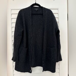 100% Wool J. Crew Speckled Black Cardigan Sweater